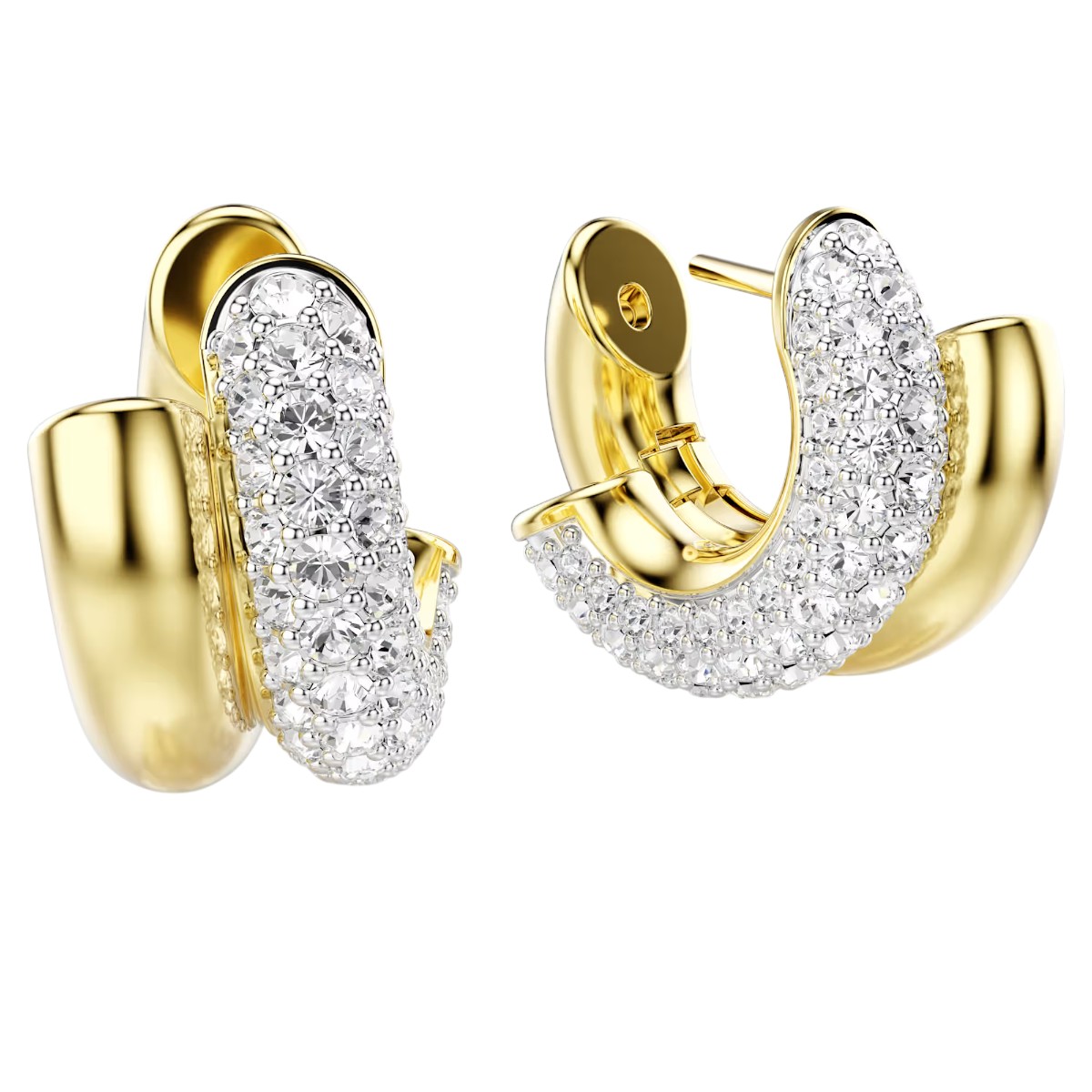 Swarovski Round Cut Mini Dextera Hoop Earrings, White and Gold Tone Plated