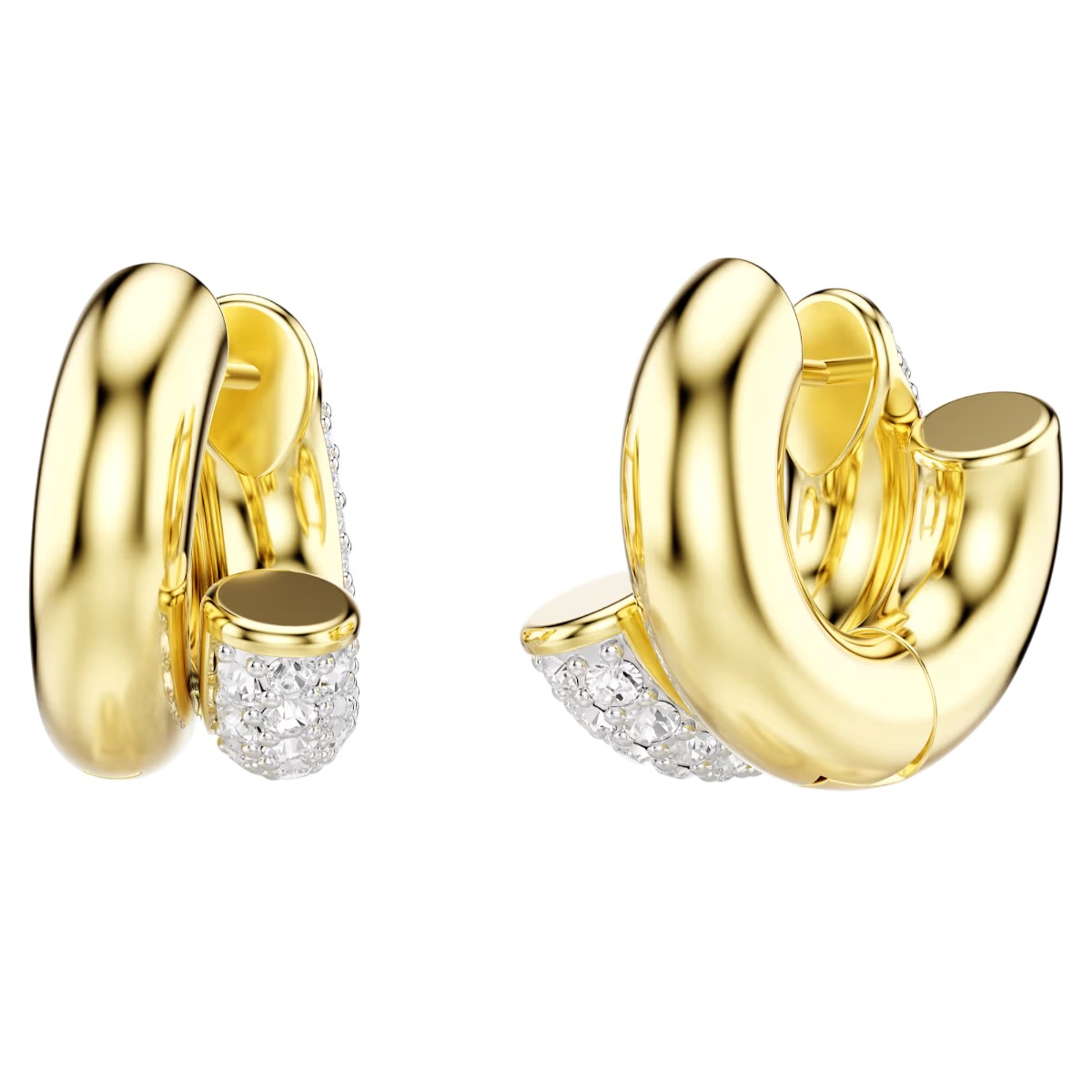 Swarovski Round Cut Mini Dextera Hoop Earrings, White and Gold Tone Plated