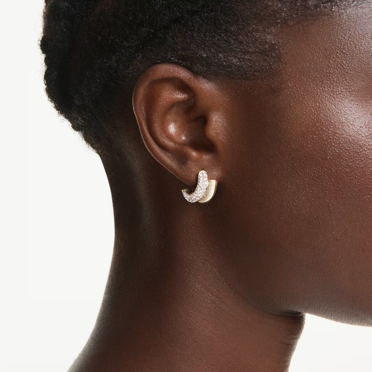 Swarovski Round Cut Mini Dextera Hoop Earrings, White and Gold Tone Plated