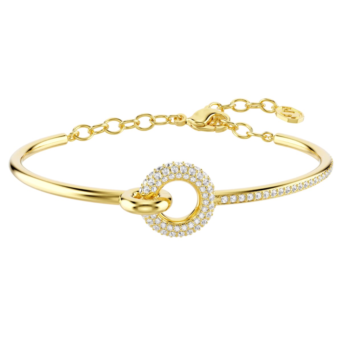 Swarovski Round Cut Dextera Bangle Bracelet, White and Gold Tone Plated