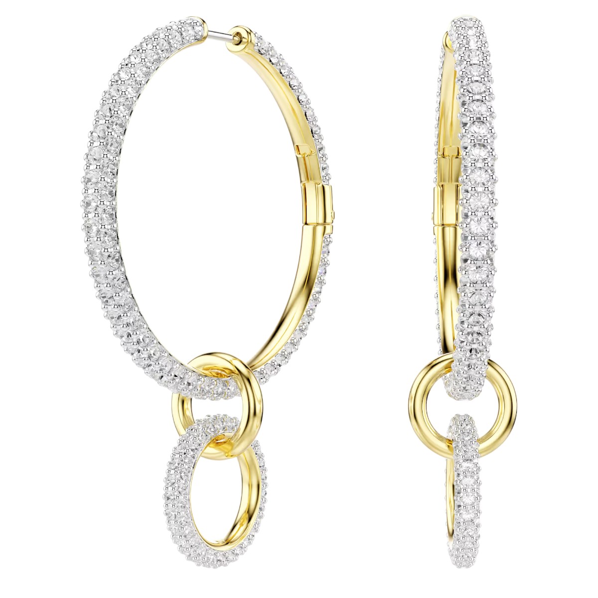 Swarovski Round Cut Dextera Hoop Earrings, White and Gold Tone Plated