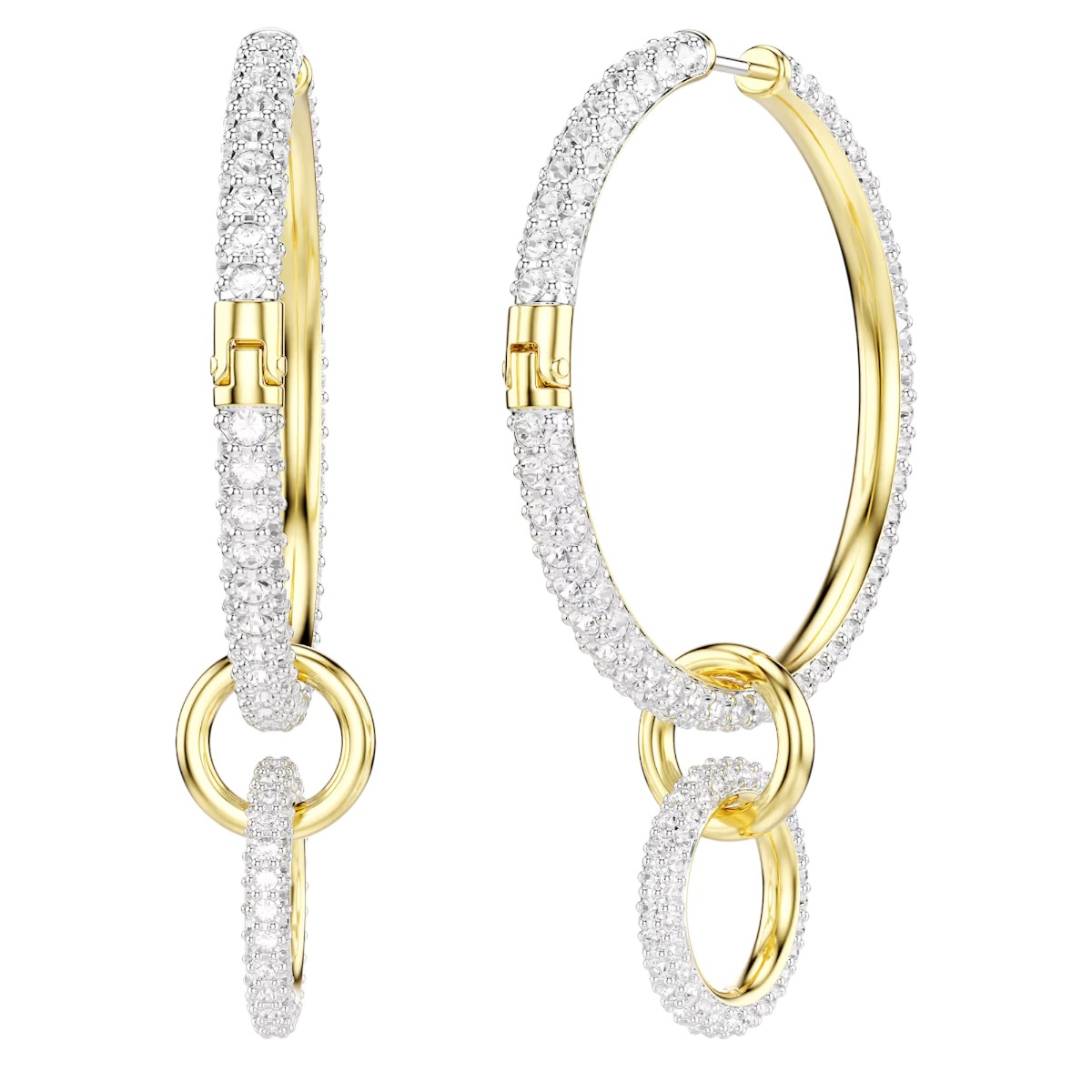 Swarovski Round Cut Dextera Hoop Earrings, White and Gold Tone Plated