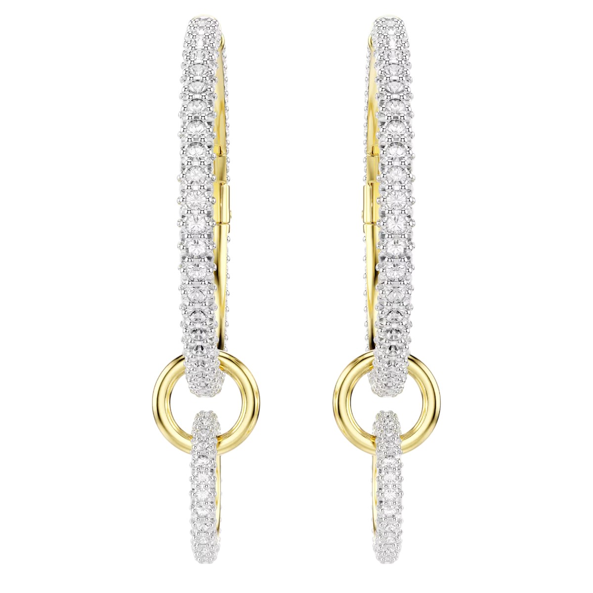 Swarovski Round Cut Dextera Hoop Earrings, White and Gold Tone Plated