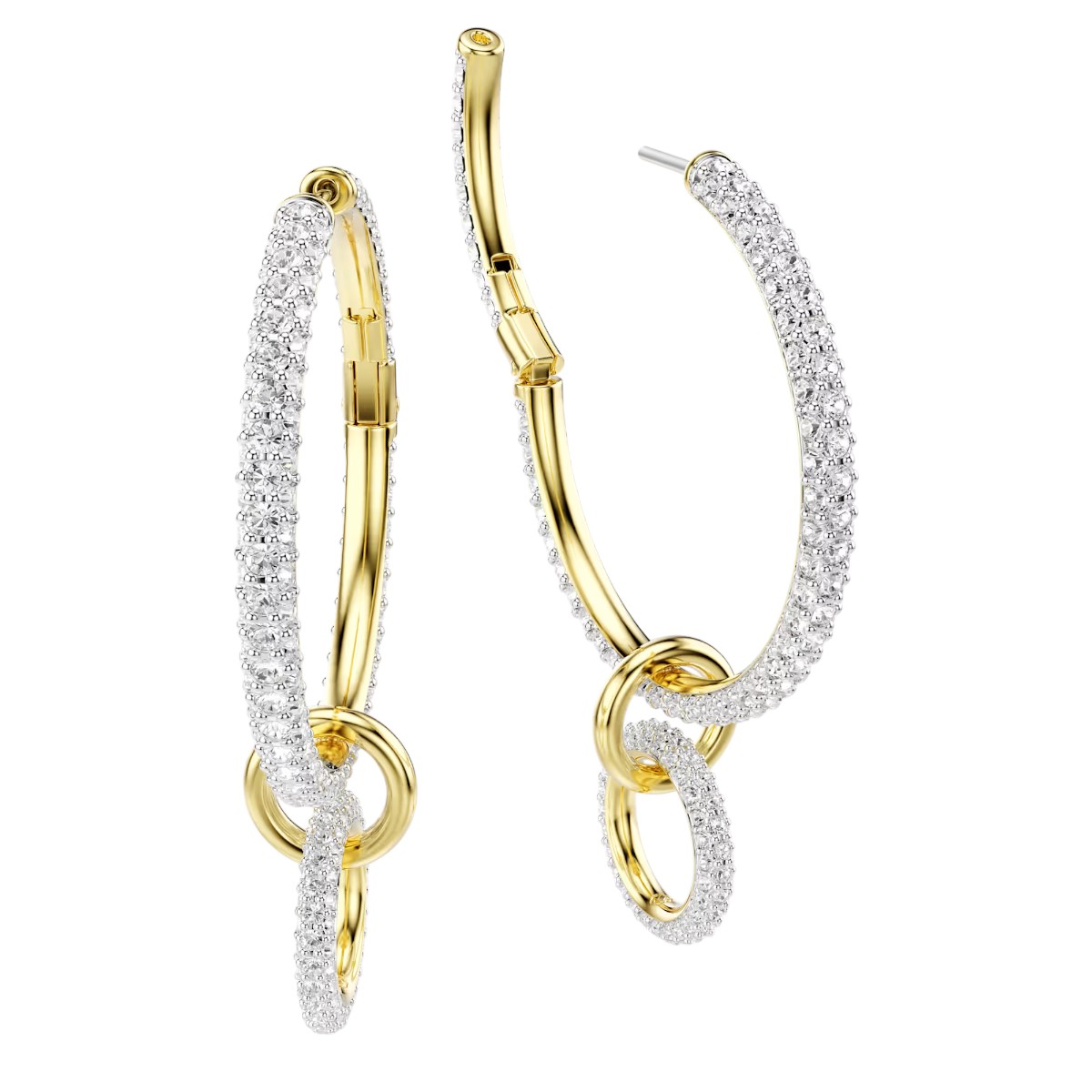 Swarovski Round Cut Dextera Hoop Earrings, White and Gold Tone Plated