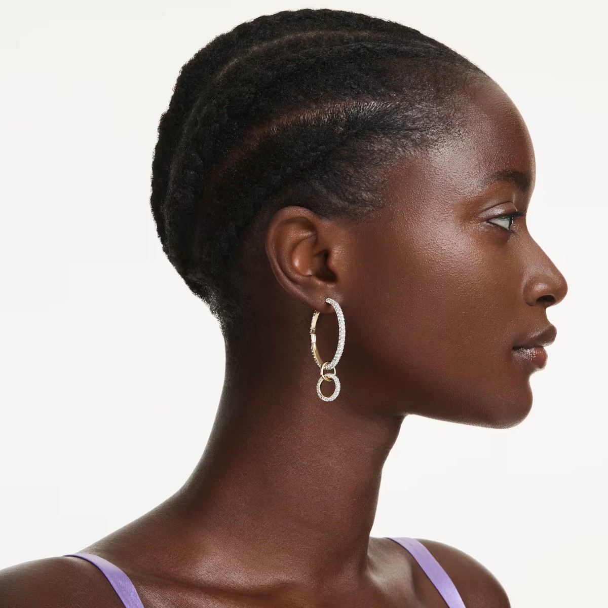 Swarovski Round Cut Dextera Hoop Earrings, White and Gold Tone Plated