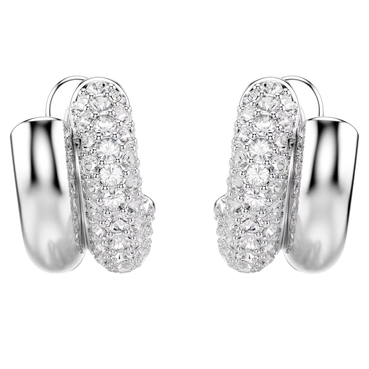 Swarovski Round Cut Mini Dextera Hoop Earrings, White and Rhodium Plated