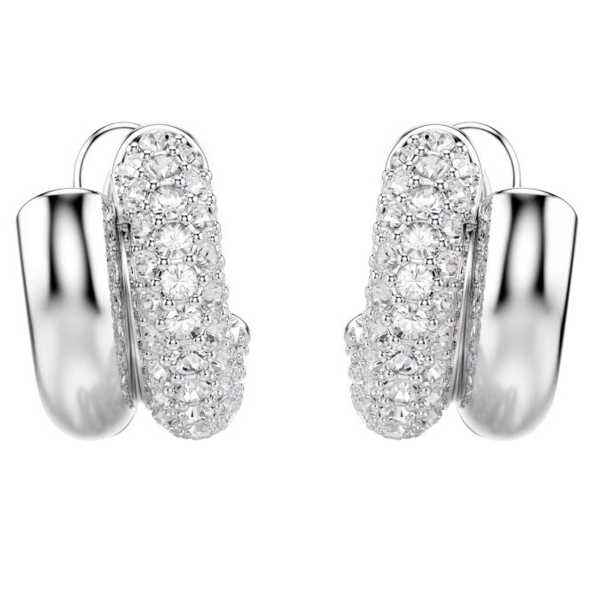 Swarovski Round Cut Mini Dextera Hoop Earrings, White and Rhodium Plated