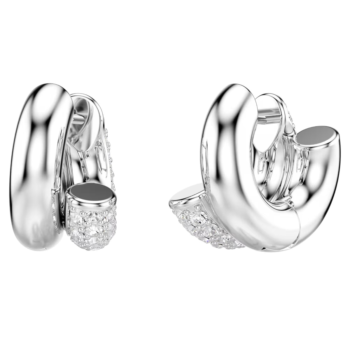 Swarovski Round Cut Mini Dextera Hoop Earrings, White and Rhodium Plated