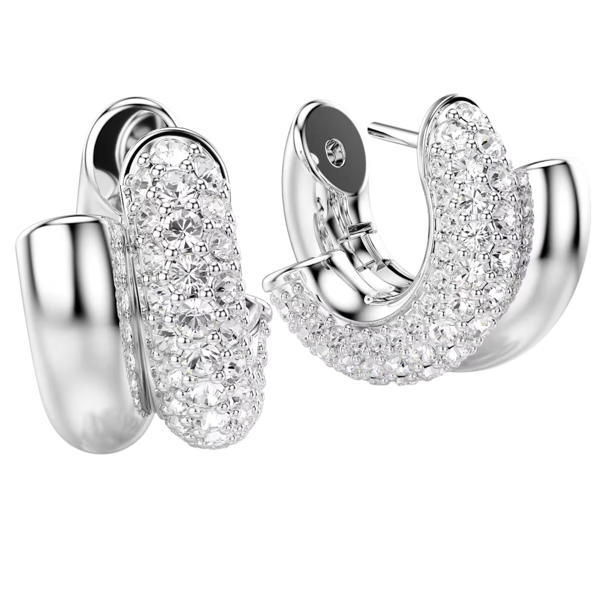Swarovski Round Cut Mini Dextera Hoop Earrings, White and Rhodium Plated