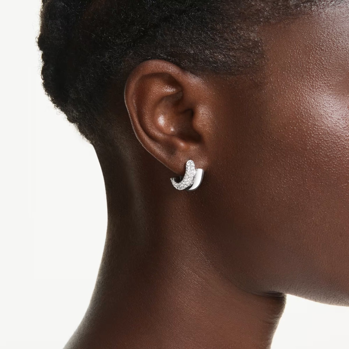Swarovski Round Cut Mini Dextera Hoop Earrings, White and Rhodium Plated
