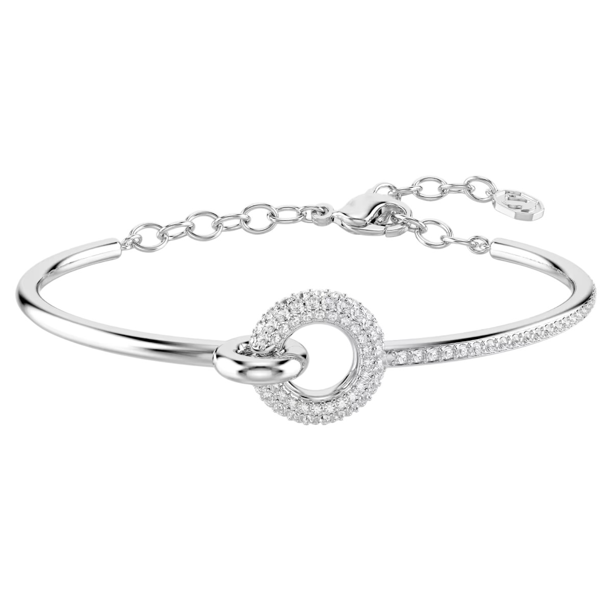Swarovski Round Cut Dextera Bangle Bracelet, White and Rhodium Plated