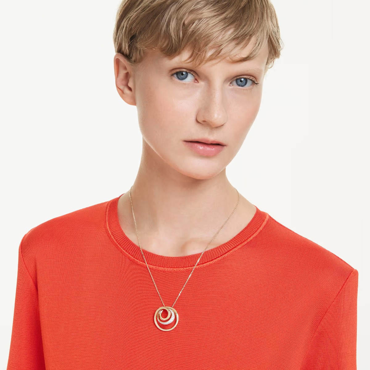 Swarovski Round Cut Hyperbola Necklace, White and Gold Tone Plated