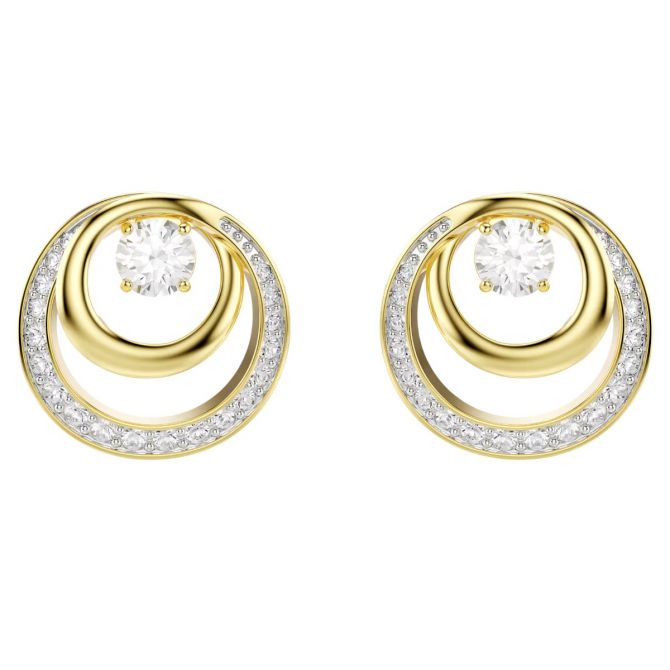 Swarovski Round Cut Hyperbola Stud Earrings, White and 18k Yellow Gold Plated