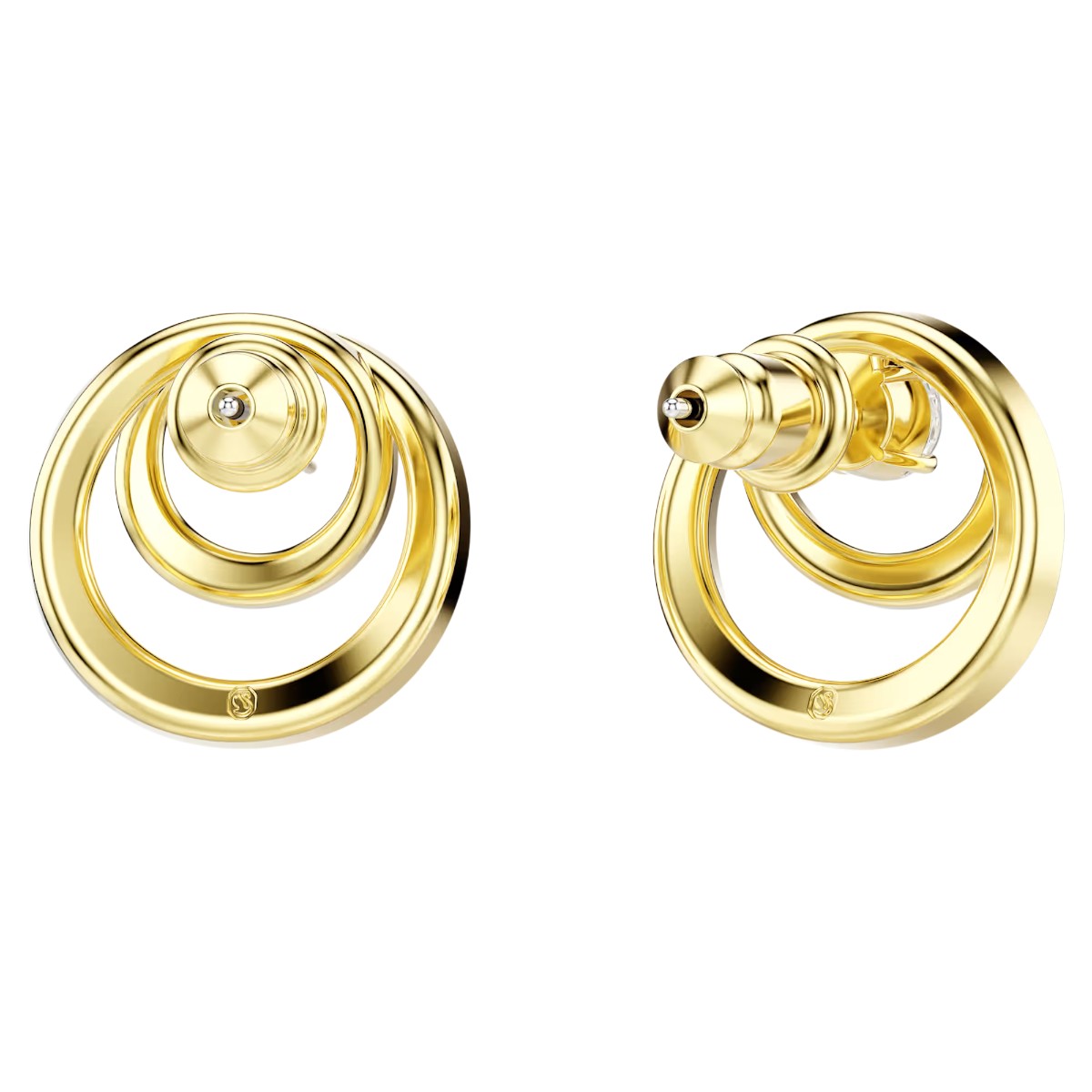 Swarovski Round Cut Hyperbola Stud Earrings, White and 18k Yellow Gold Plated