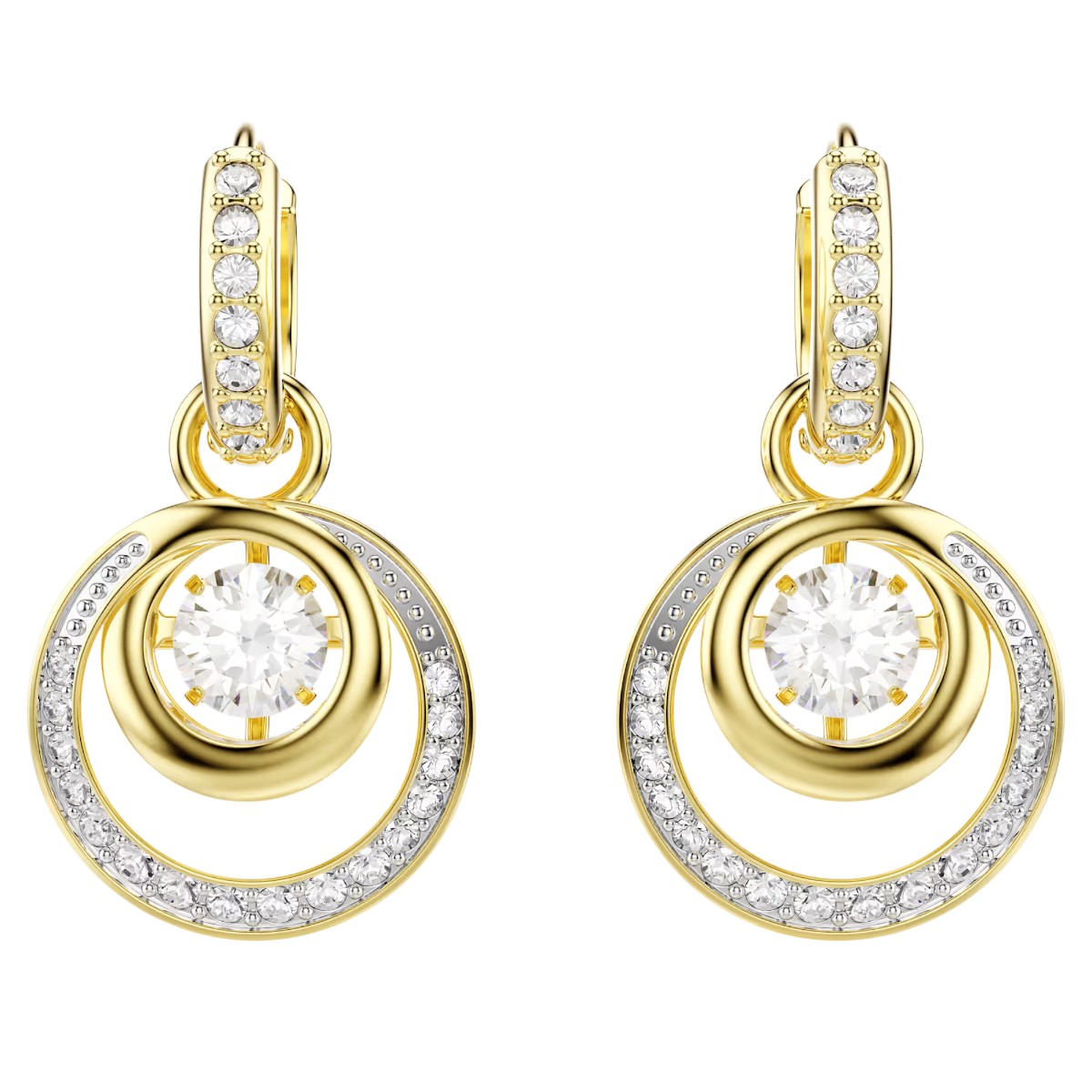 Swarovski Round Cut Hyperbola Drop Earrings, White and Gold Tone Plated