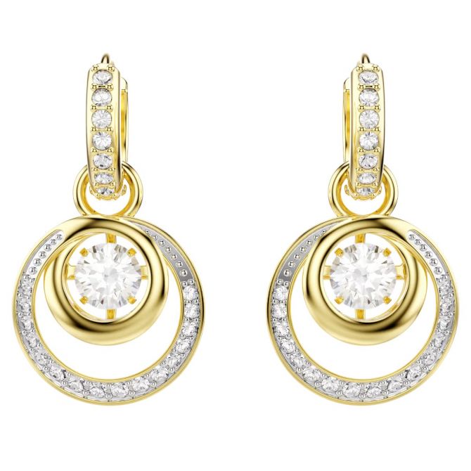 Swarovski Round Cut Hyperbola Drop Earrings, White and Gold Tone Plated