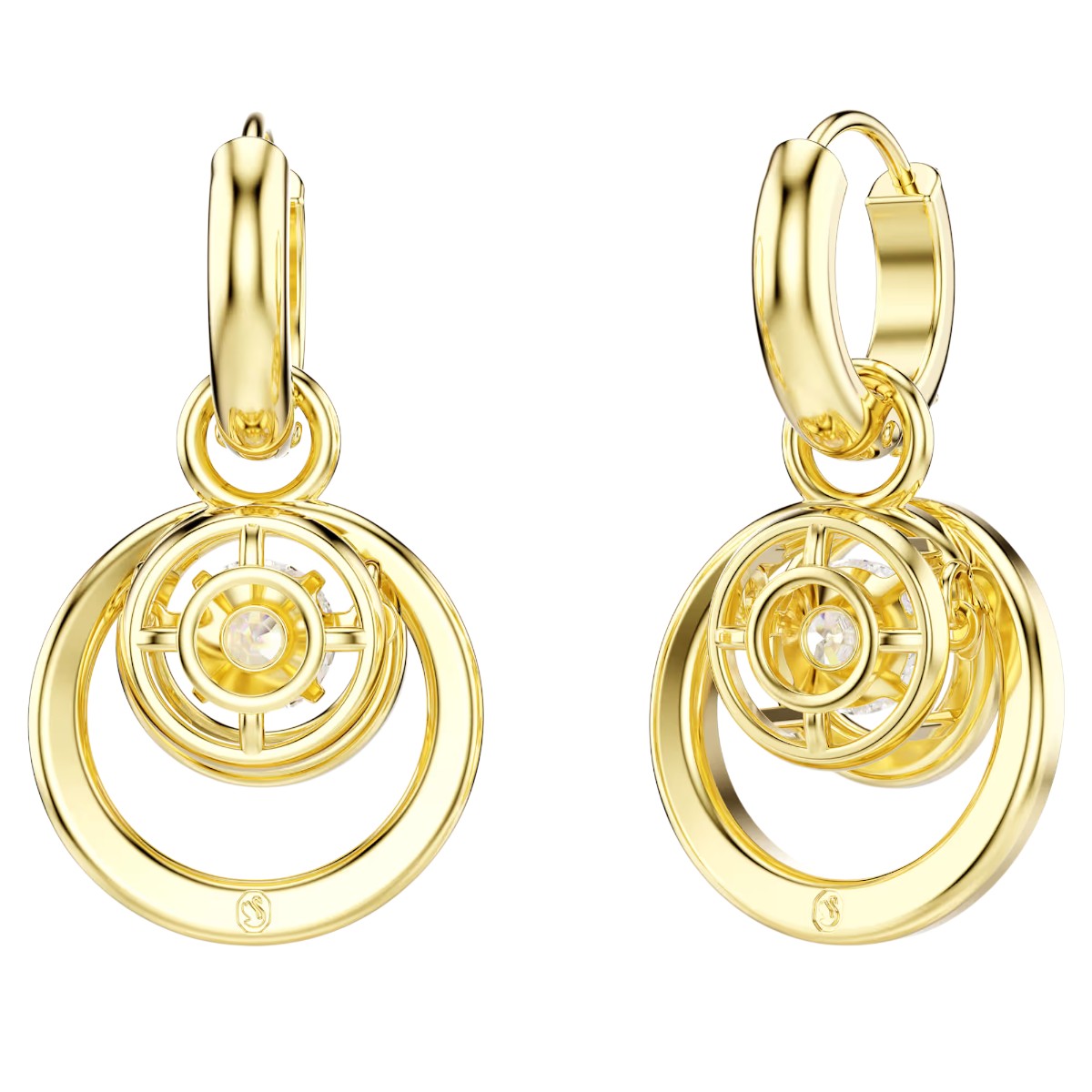Swarovski Round Cut Hyperbola Drop Earrings, White and Gold Tone Plated