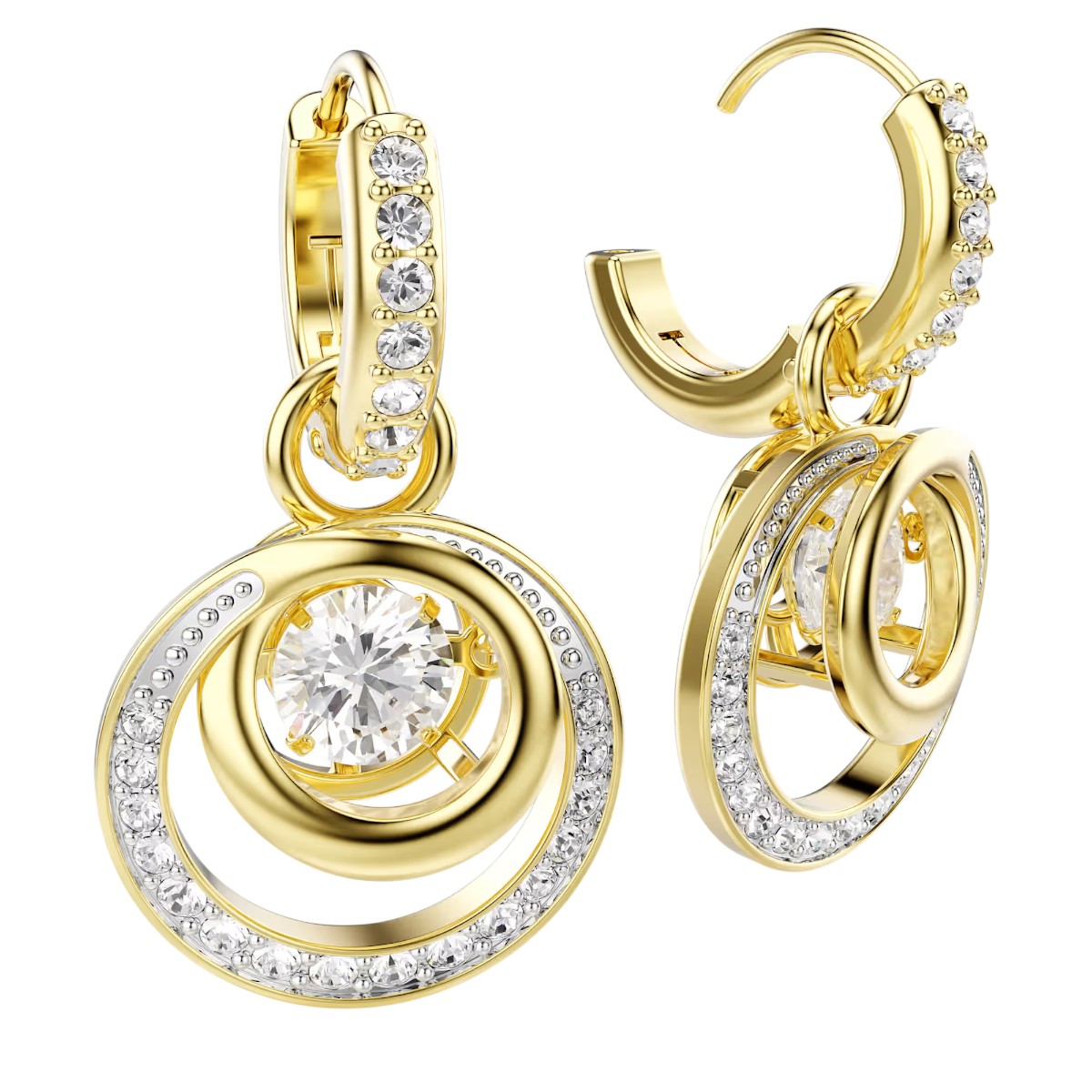 Swarovski Round Cut Hyperbola Drop Earrings, White and Gold Tone Plated