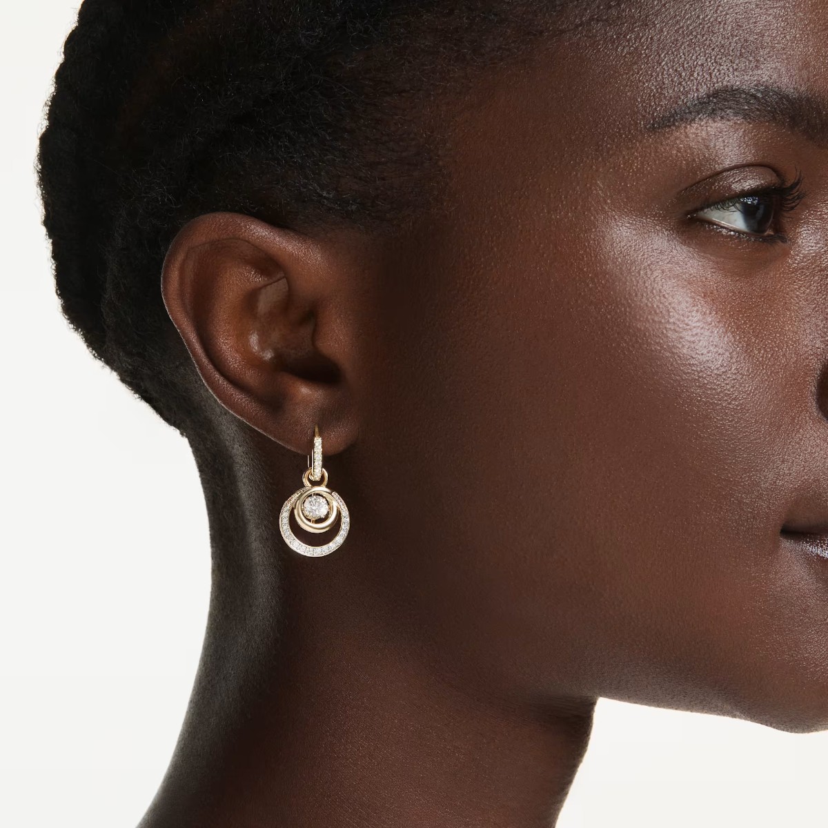 Swarovski Round Cut Hyperbola Drop Earrings, White and Gold Tone Plated