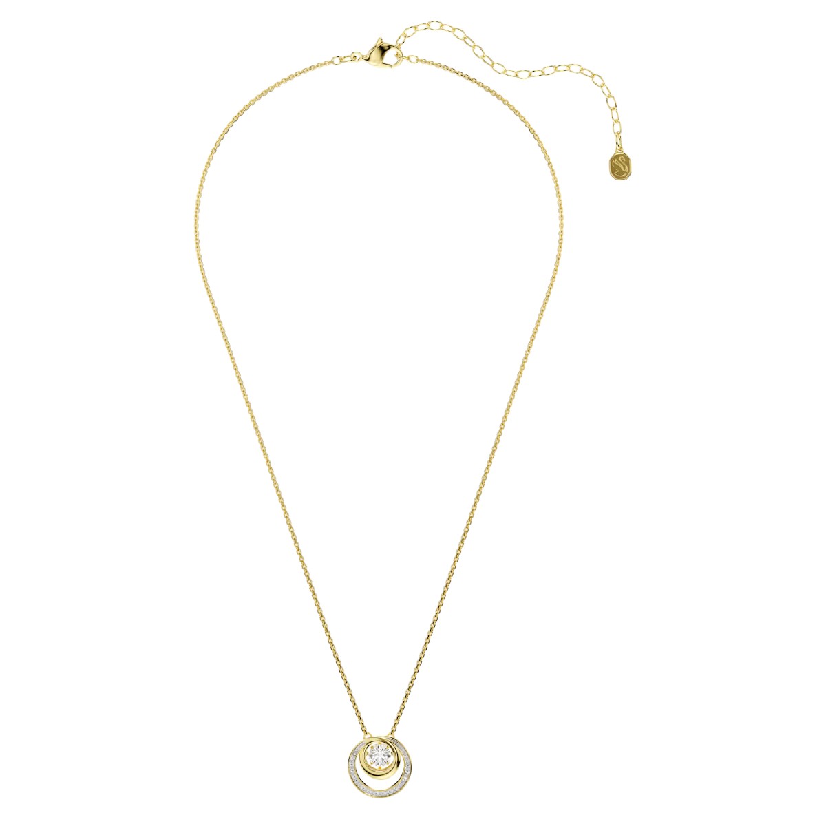 Swarovski Round Cut Hyperbola Pendant Necklace, White and Gold Tone Plated