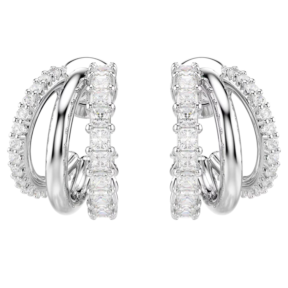 Swarovski Round Cut Hyperbola Mini Hoop Earrings, White and Rhodium Plated