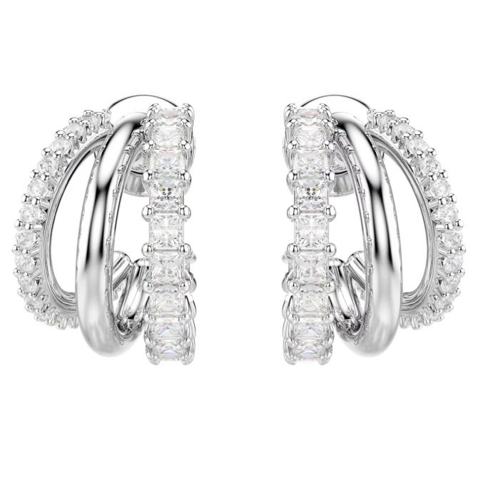 Swarovski Round Cut Hyperbola Mini Hoop Earrings, White and Rhodium Plated