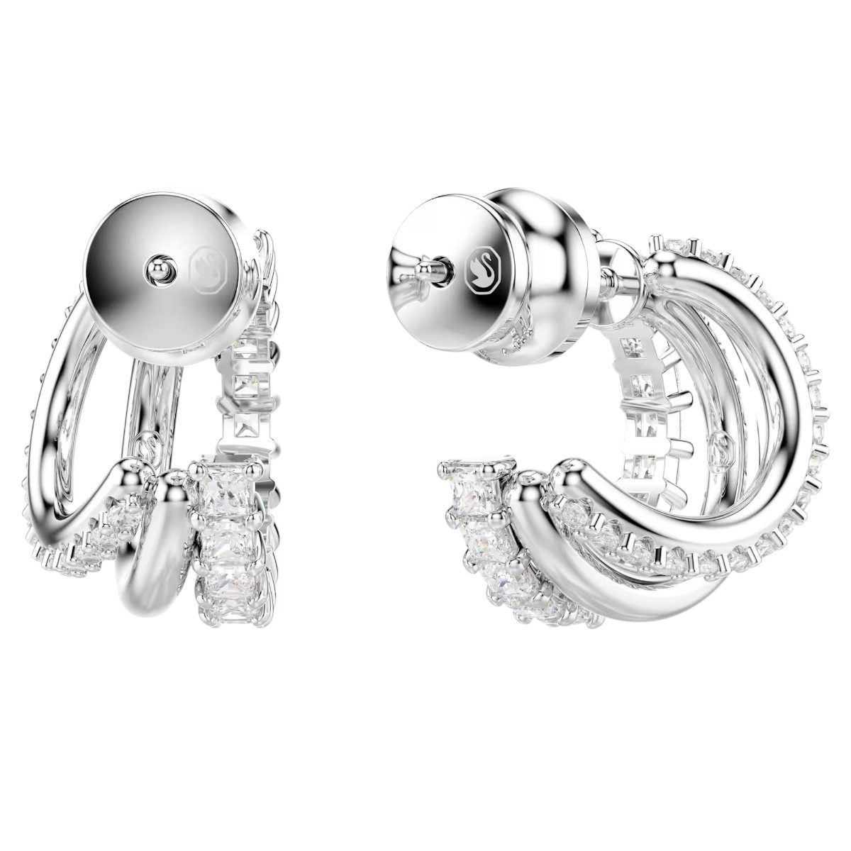 Swarovski Round Cut Hyperbola Mini Hoop Earrings, White and Rhodium Plated