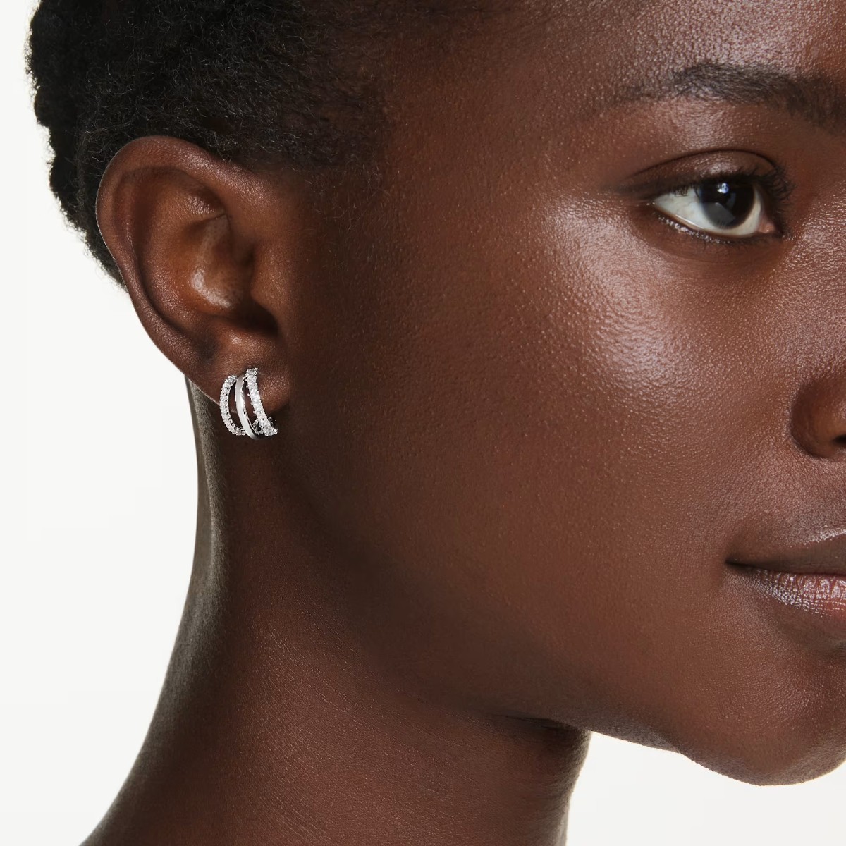 Swarovski Round Cut Hyperbola Mini Hoop Earrings, White and Rhodium Plated