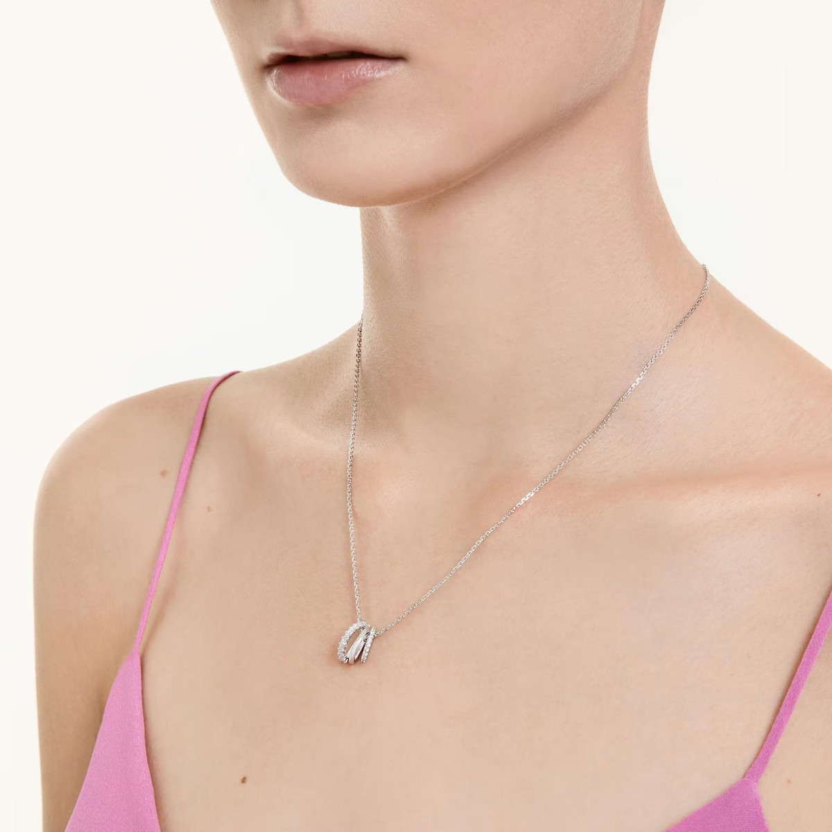 Swarovski Round Cut Hyperbola Pendant Necklace, White and Rhodium Plated