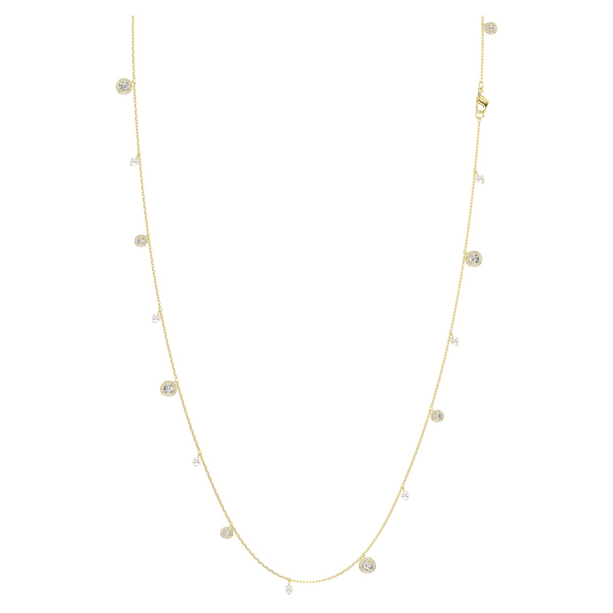 Swarovski Crystal Pearl Round Cut Una Angelic Strandage Necklace, White and Gold Tone Plated