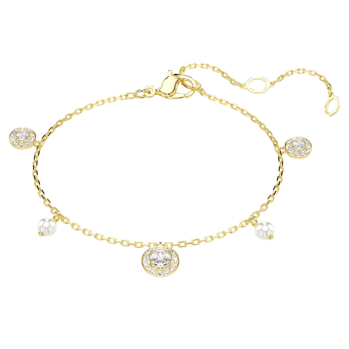 Swarovski Crystal Pearl Round Cut Una Angelic Strandage Necklace, White and Gold Tone Plated