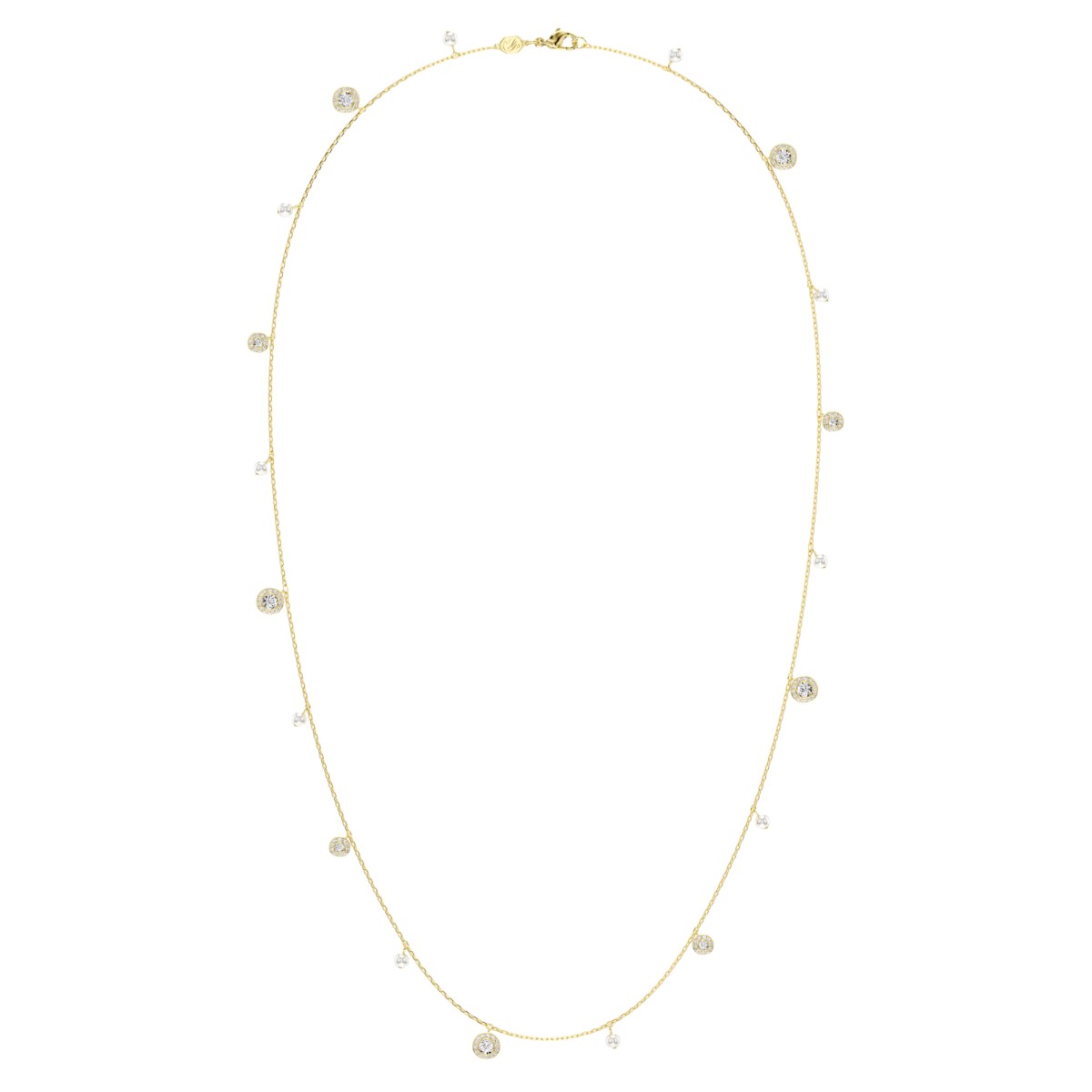 Swarovski Crystal Pearl Round Cut Una Angelic Strandage Necklace, White and Gold Tone Plated