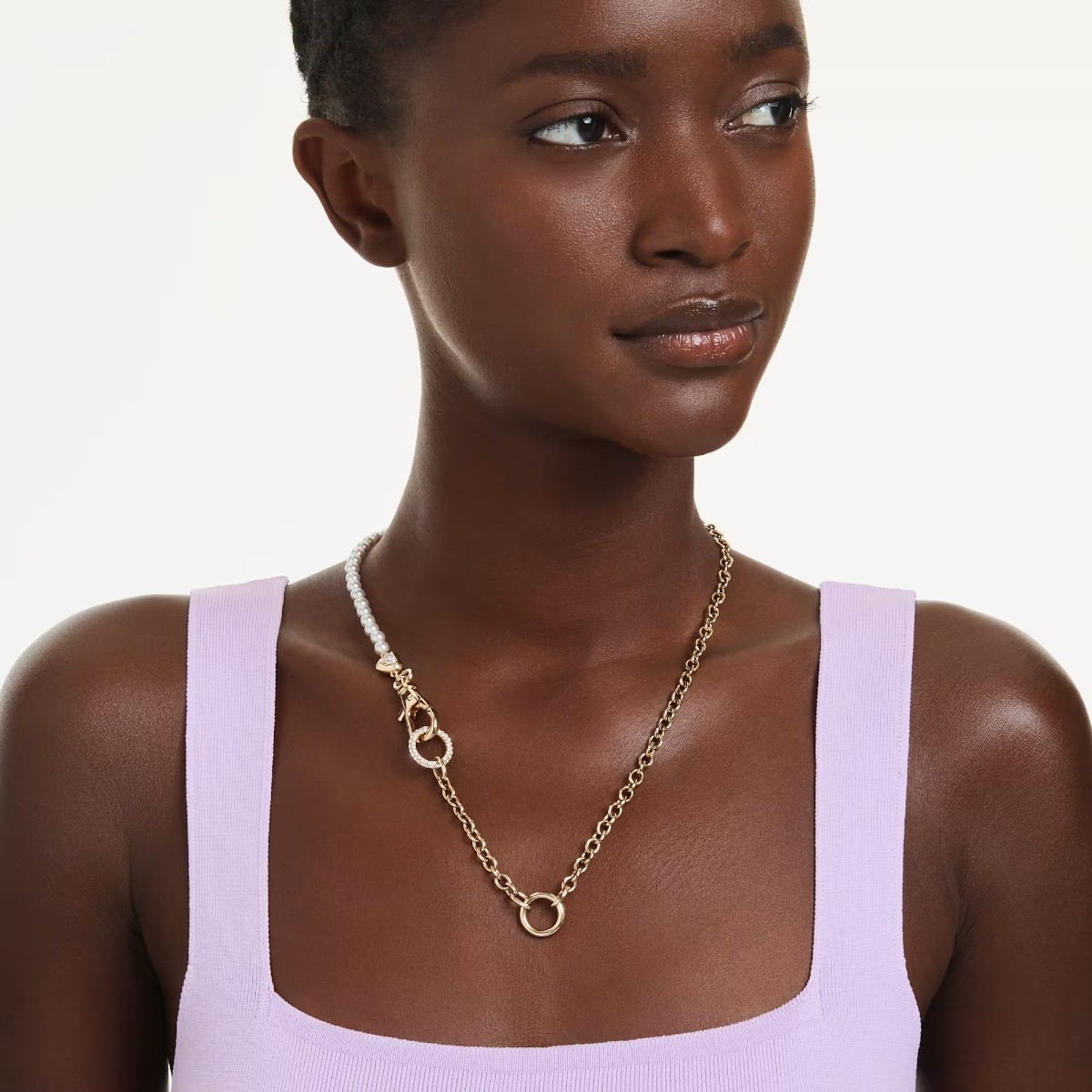 Swarovski Crystal Pearl Idyllia Necklace, White and Gold Tone Plated