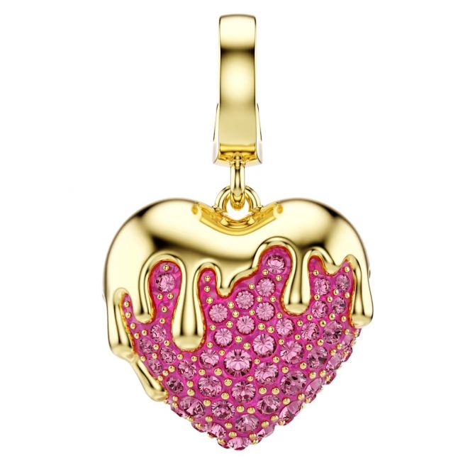 Swarovski Round Cut Heart Idyllia Charm, Pink and Gold Tone Plated