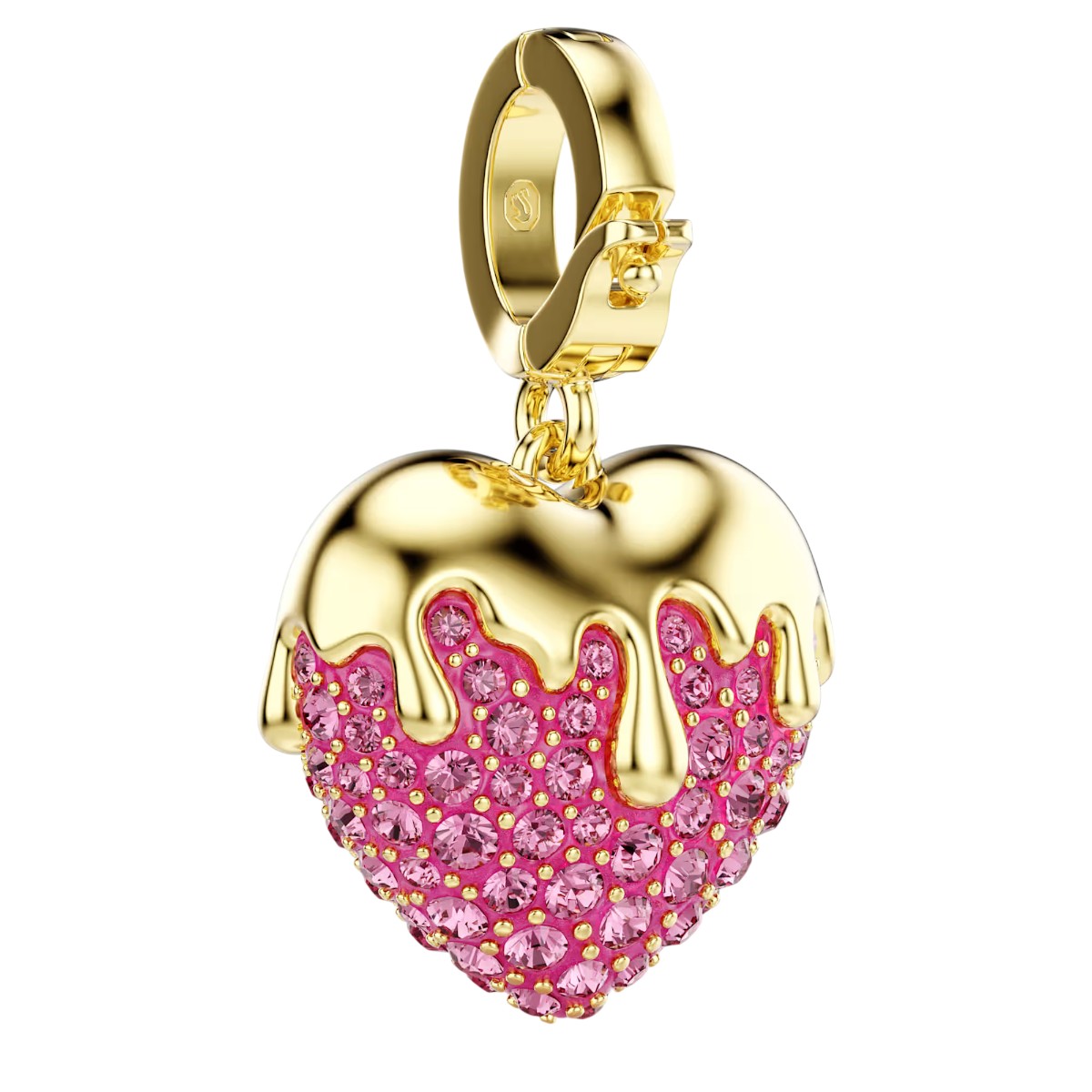 Swarovski Round Cut Heart Idyllia Charm, Pink and Gold Tone Plated