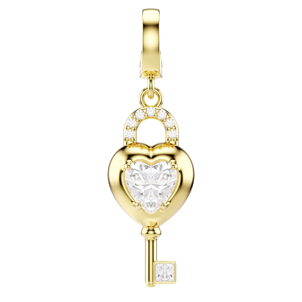 Swarovski Mixed Cuts Heart with Key Idyllia Charm, White and Yellow Gold Tone Plated