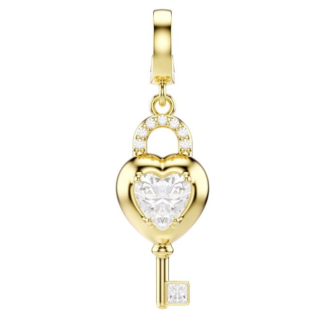 Swarovski Mixed Cuts Heart with Key Idyllia Charm, White and Yellow Gold Tone Plated