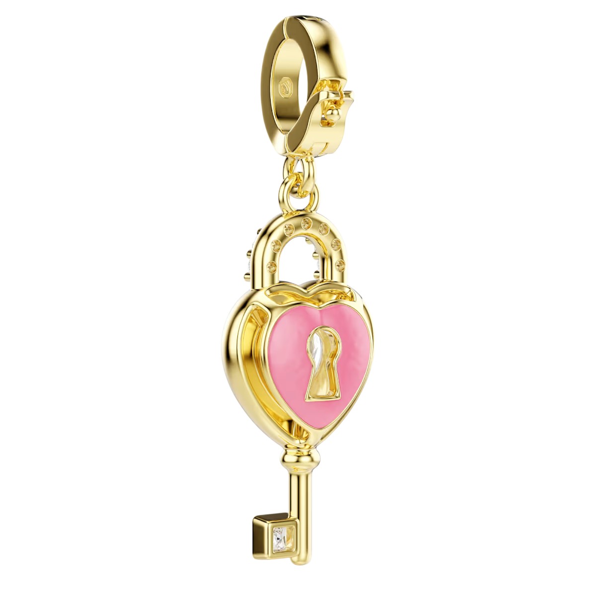 Swarovski Mixed Cuts Heart with Key Idyllia Charm, White and Yellow Gold Tone Plated