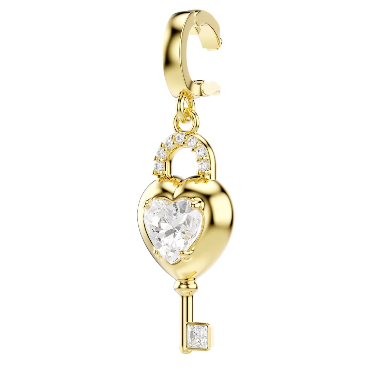 Swarovski Mixed Cuts Heart with Key Idyllia Charm, White and Yellow Gold Tone Plated
