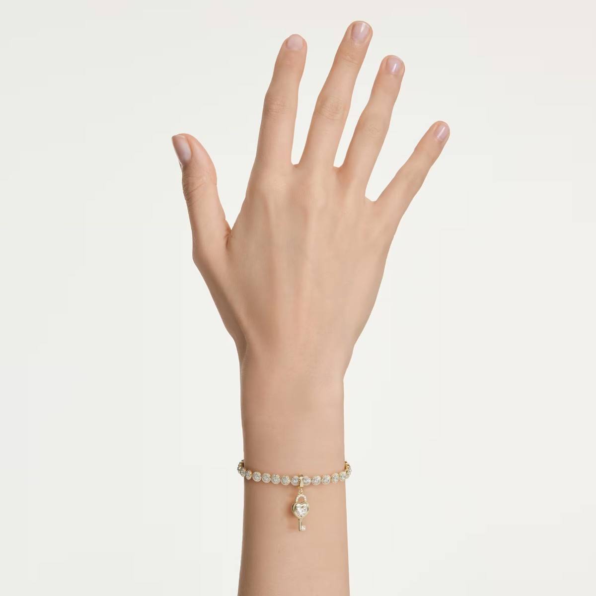 Swarovski Mixed Cuts Heart with Key Idyllia Charm, White and Yellow Gold Tone Plated