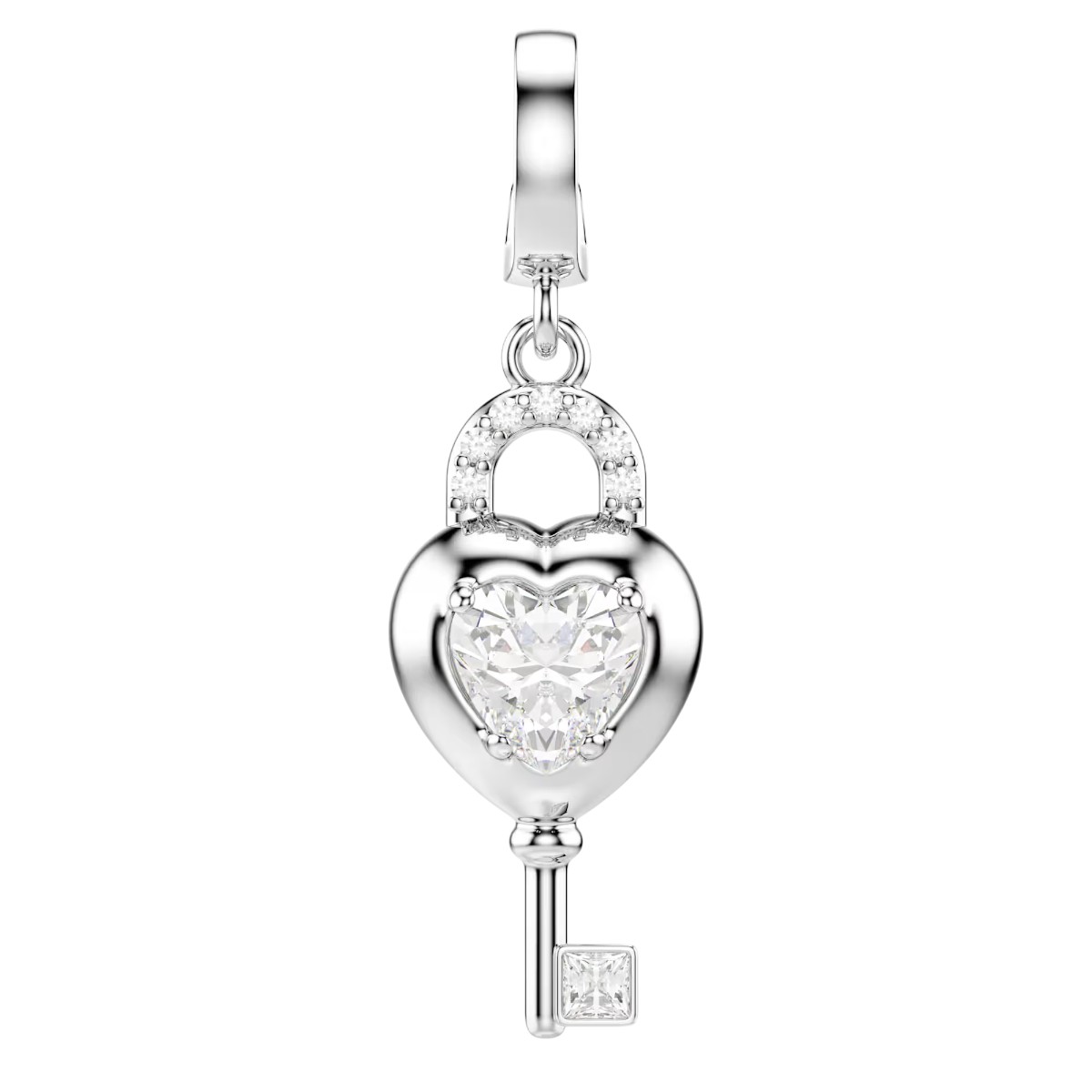 Swarovski Mixed Cuts Heart with Key Idyllia Charm, White and Rhodium Plated