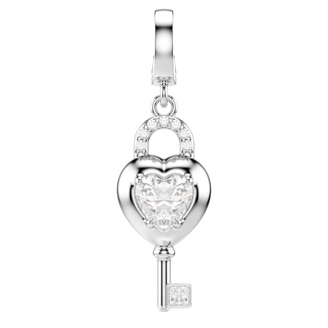 Swarovski Mixed Cuts Heart with Key Idyllia Charm, White and Rhodium Plated
