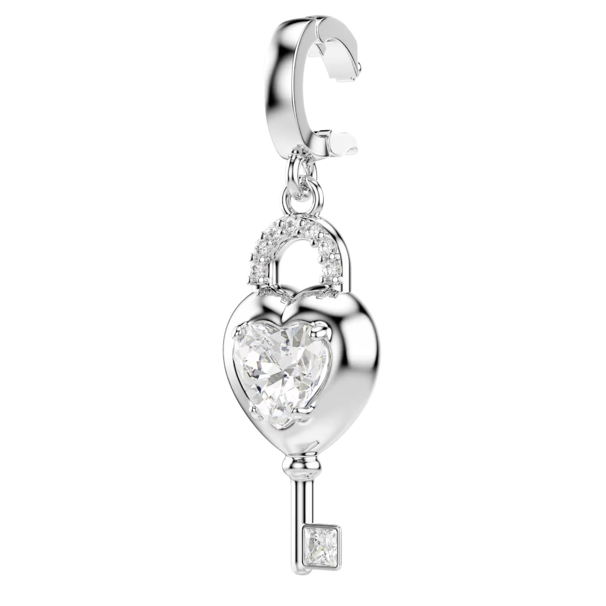 Swarovski Mixed Cuts Heart with Key Idyllia Charm, White and Rhodium Plated