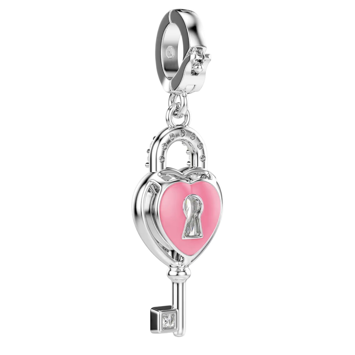 Swarovski Mixed Cuts Heart with Key Idyllia Charm, White and Rhodium Plated