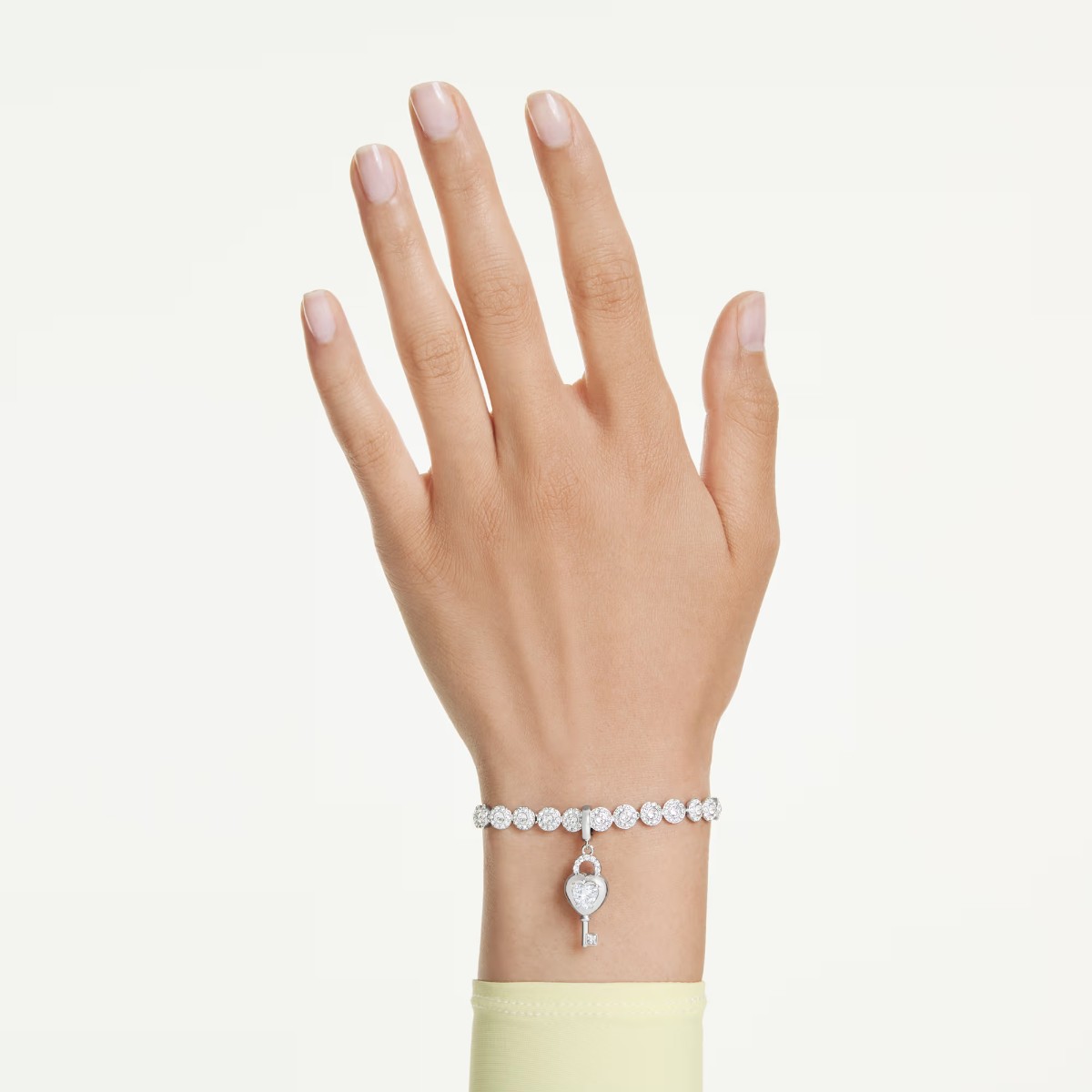 Swarovski Mixed Cuts Heart with Key Idyllia Charm, White and Rhodium Plated
