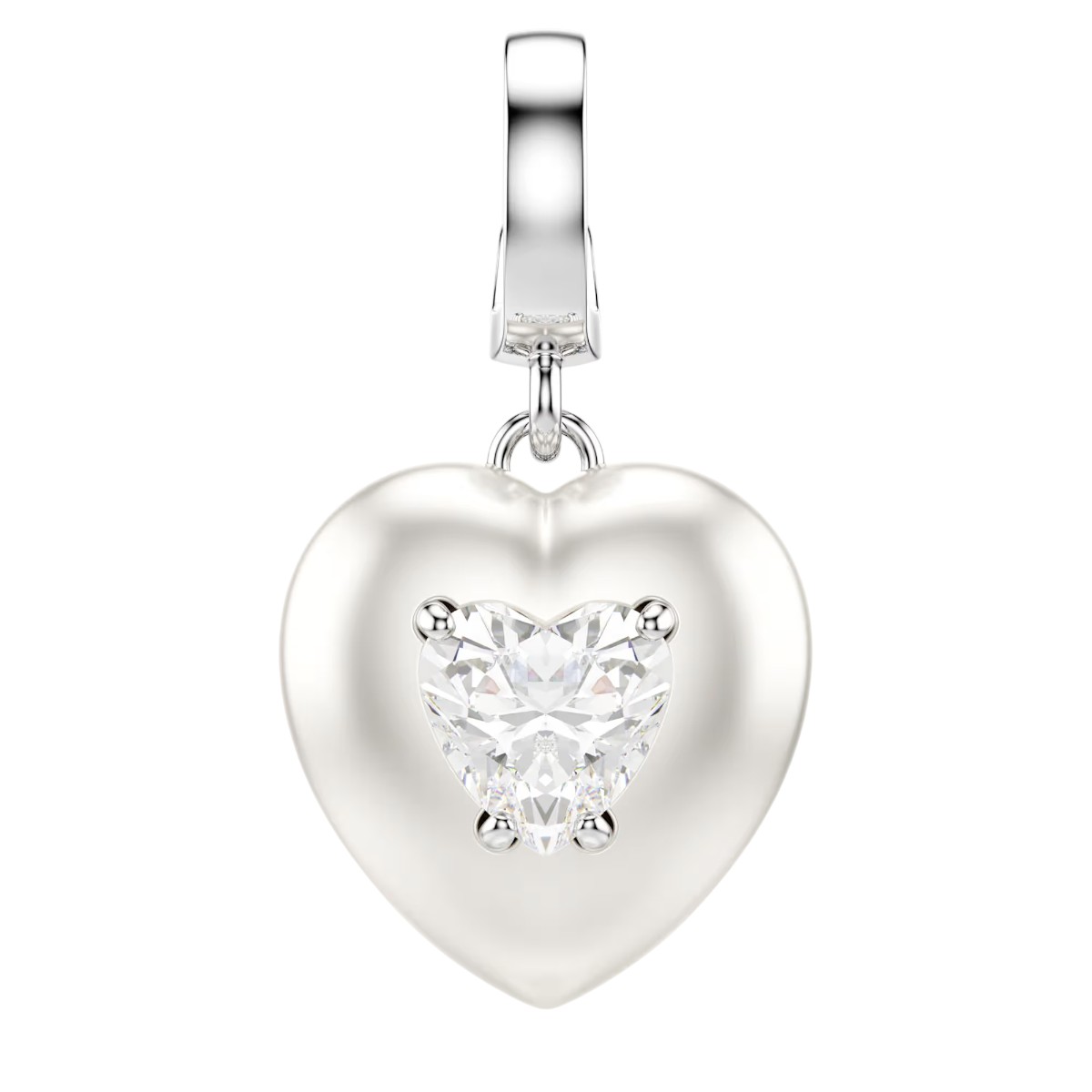 Swarovski Mixed Cuts Pearl Colored Coating Heart Idyllia Charm, White and Rhodium Plated