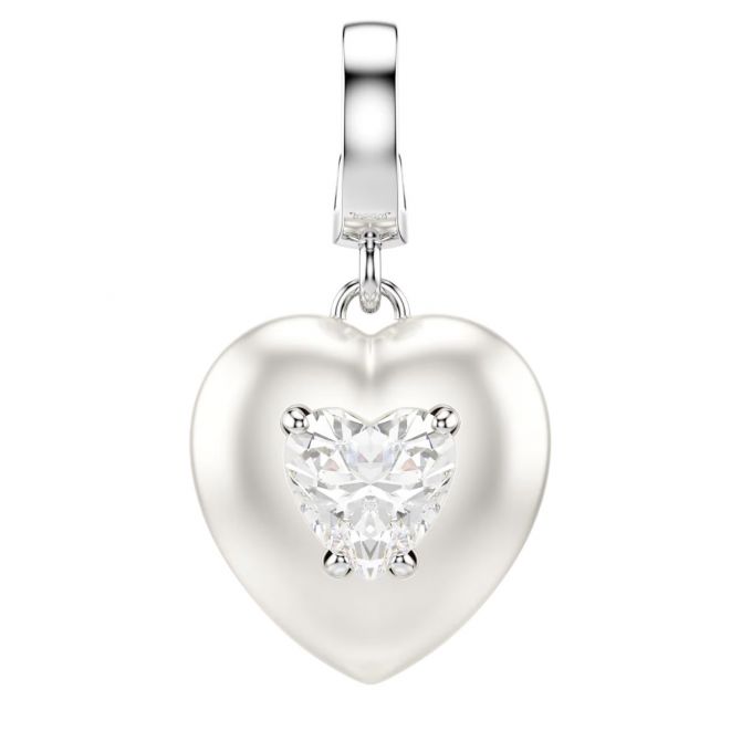 Swarovski Mixed Cuts Pearl Colored Coating Heart Idyllia Charm, White and Rhodium Plated