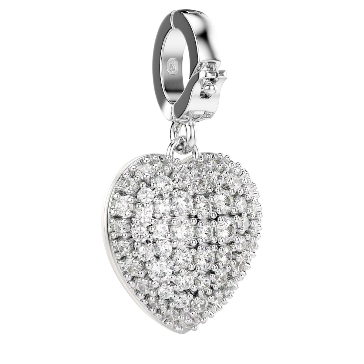 Swarovski Mixed Cuts Pearl Colored Coating Heart Idyllia Charm, White and Rhodium Plated