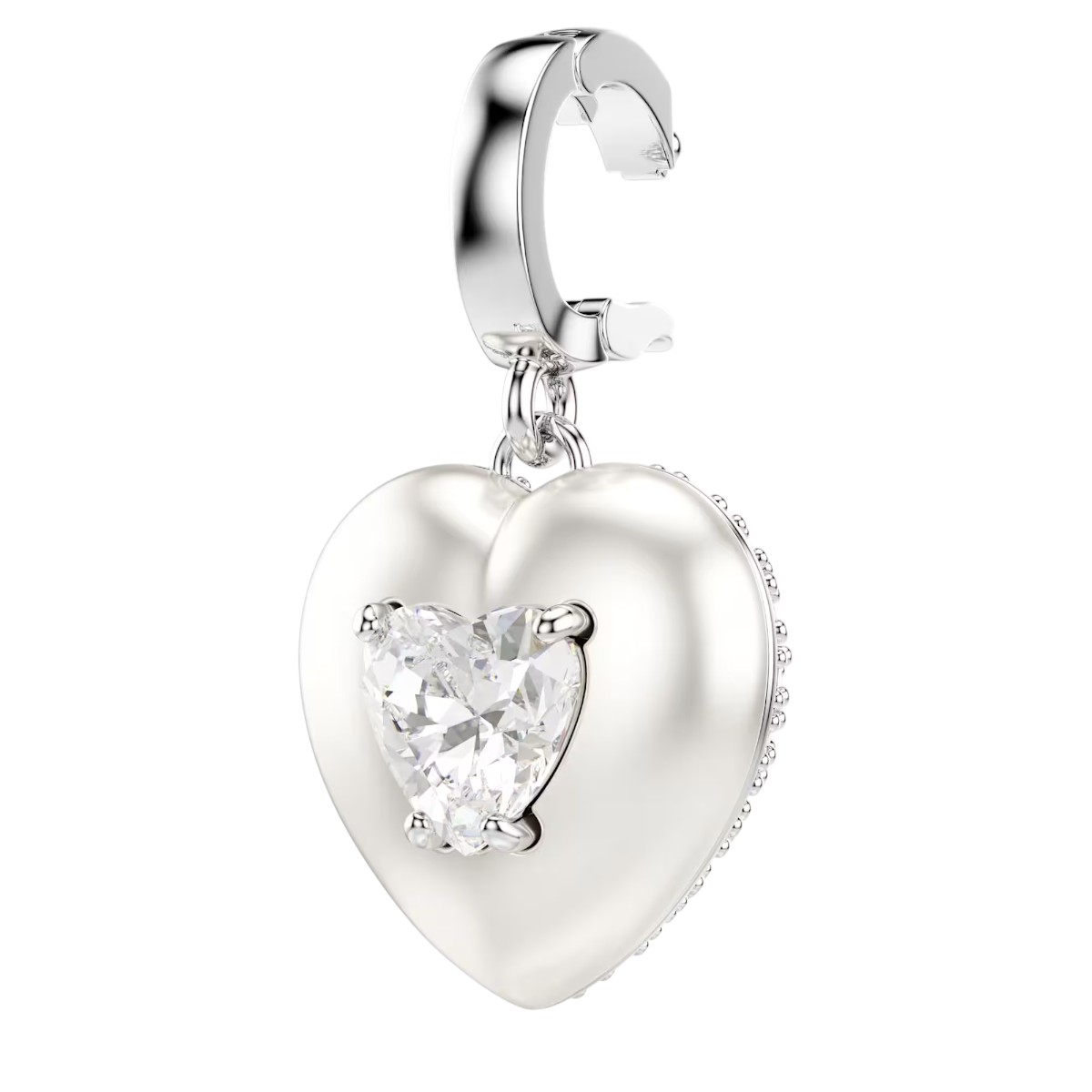Swarovski Mixed Cuts Pearl Colored Coating Heart Idyllia Charm, White and Rhodium Plated