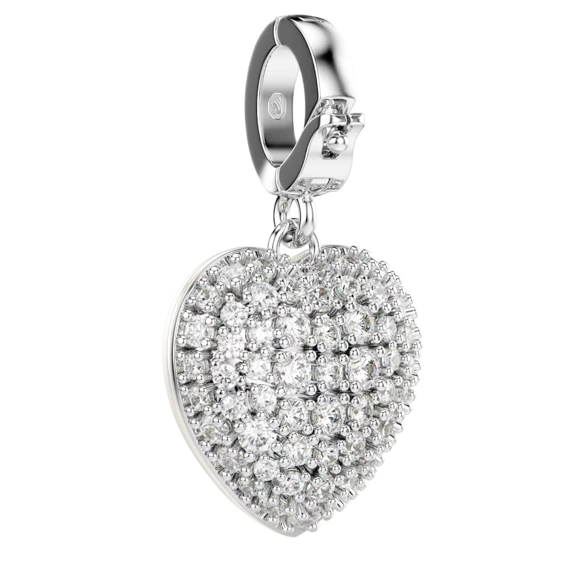 Swarovski Mixed Cuts Pearl Colored Coating Heart Idyllia Charm, White and Rhodium Plated